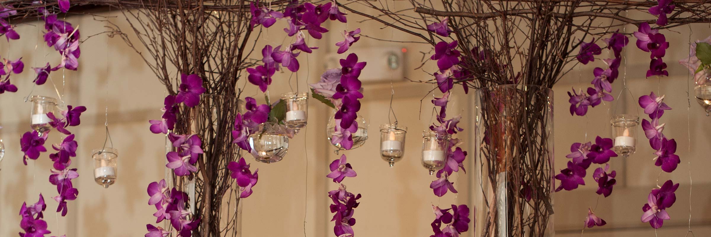Candles Fresh Purple Hanging Flowers Branches