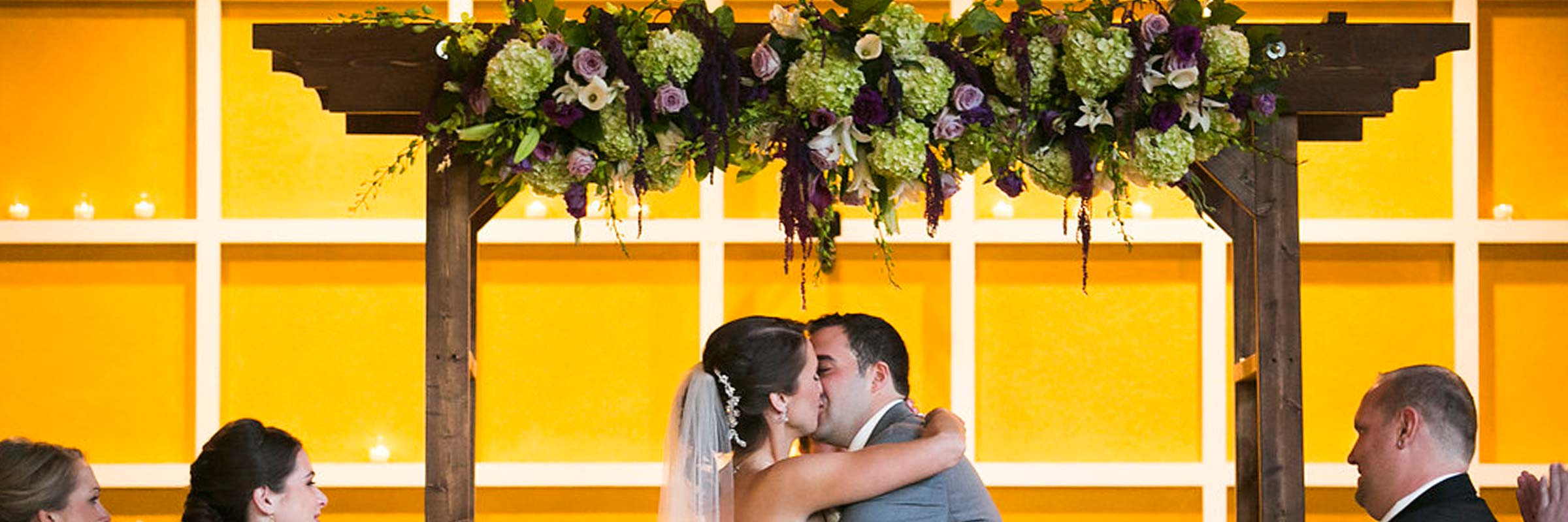 Wedding Arch Fresh Flower Kissing Bride Groom